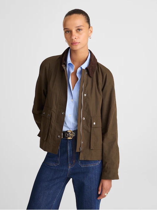 Madewell Barn Jacket Waxed Zip- Front Jacket Nw759 Olivegreen Corduroy Collar L